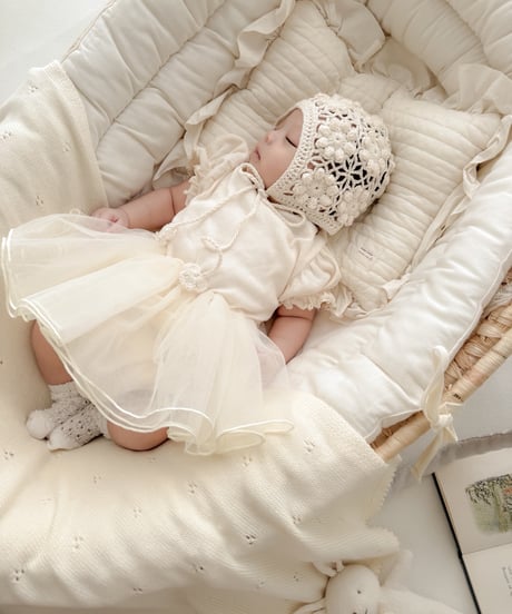 即納 mellow puff sleeve tulle rompers