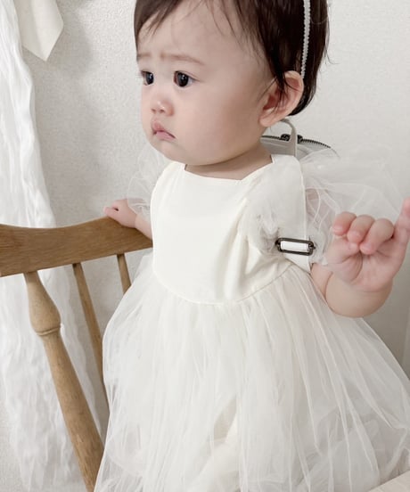 即納monbebe puff sleeve tulle dress