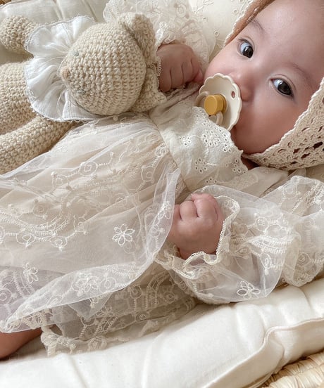 即納square neck lace tulle rompers