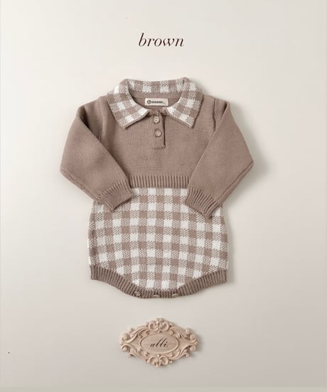 即納 plaid knit rompers