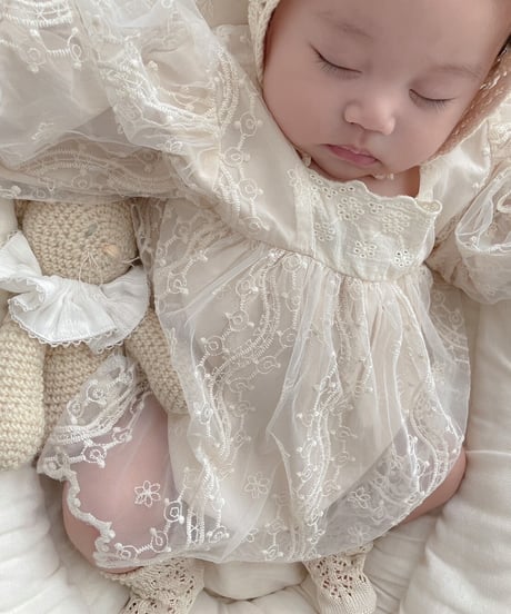 即納square neck lace tulle rompers