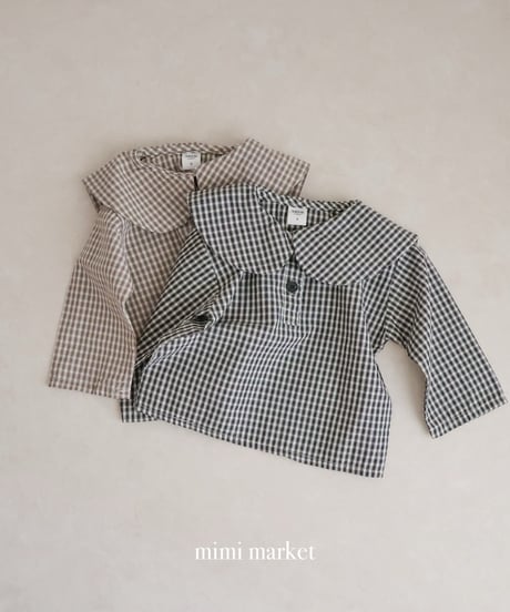即納 mimi market Check sailor blouse
