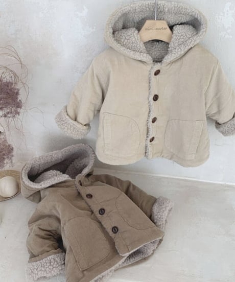 即納baby corduroy boa coat