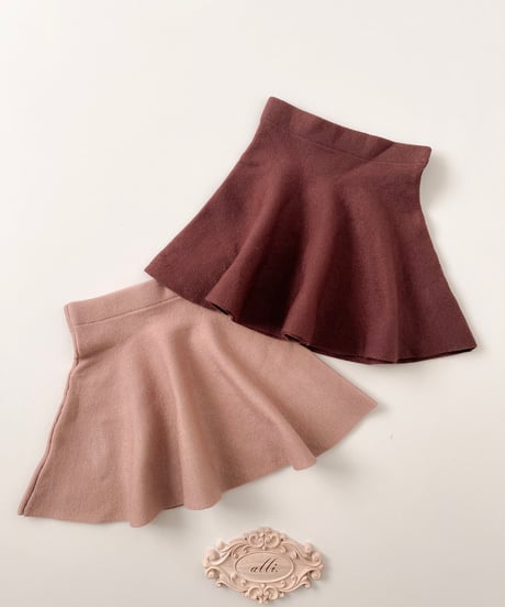 即納knit flare skirt  brown&beige