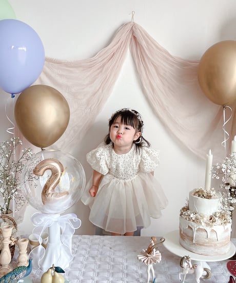 即納hibye  balloon sleeve flower flare dress