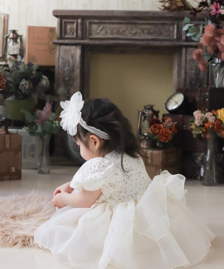 即納hibye  balloon sleeve flower flare dress