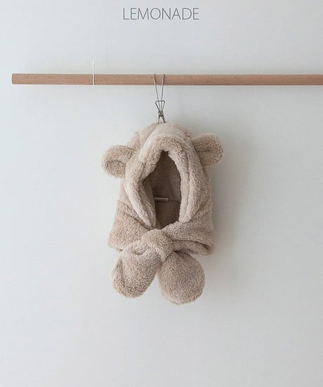 即納Mokomoko Bear Hood Scarf