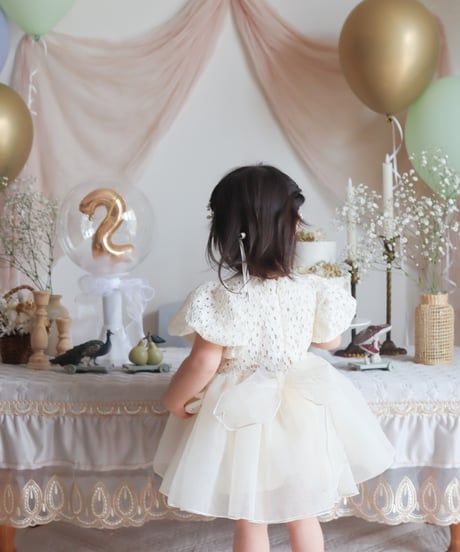 即納hibye  balloon sleeve flower flare dress