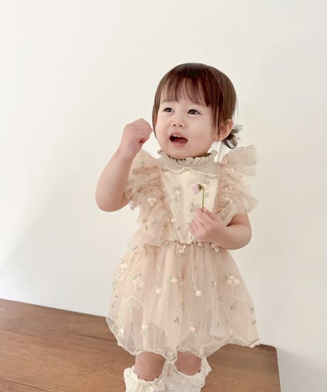 即納flower tulle apron rompers