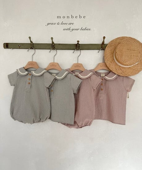 即納monbebe Check sailor suit