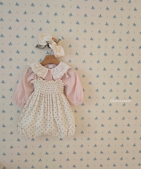 即納dot ribbon bustier rompers