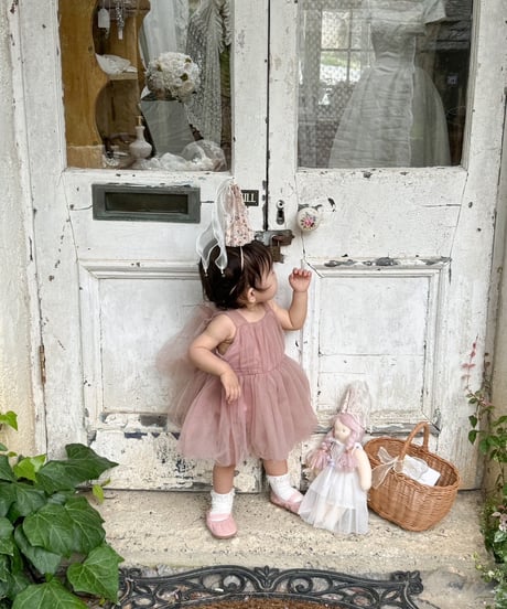 即納shoulder ribbon tulle dress