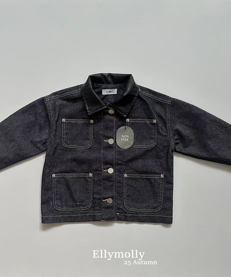 即納 Leather Collar Denim Jacket