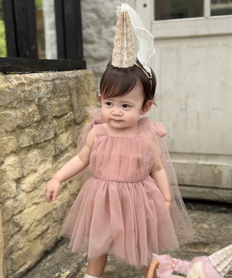 即納shoulder ribbon tulle dress