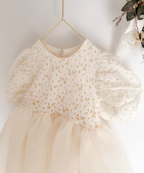 即納hibye  balloon sleeve flower flare dress
