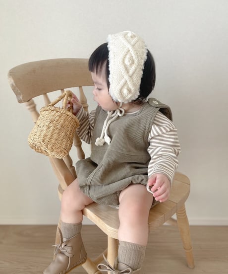 即納corduroy salopette & tee Set