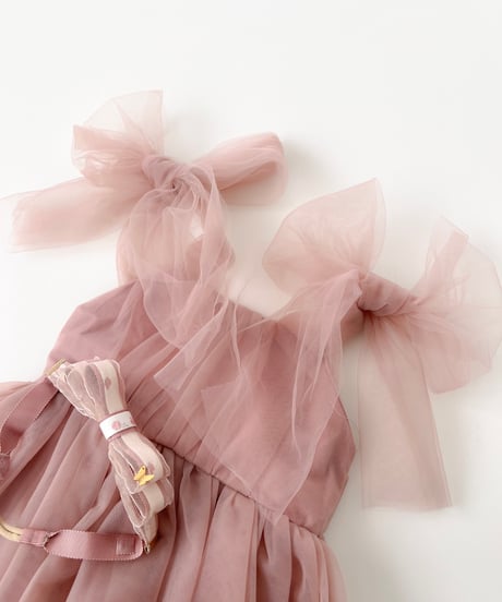即納shoulder ribbon tulle dress