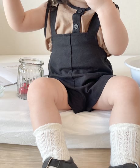 即納 bebe nine Coco linen suspender pants