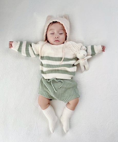 即納 stripe knit set up