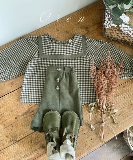 即納 OREN Bobo check sailor top and bottom set