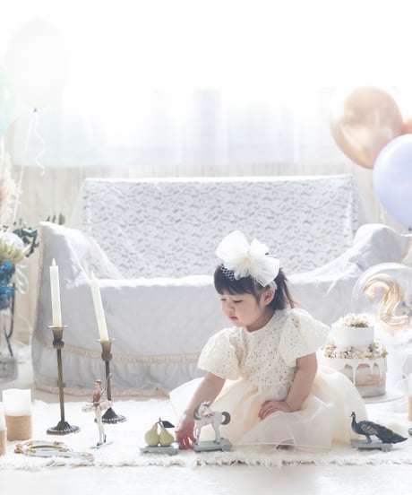 即納hibye  balloon sleeve flower flare dress