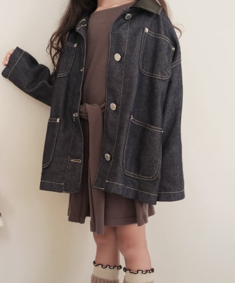 即納 Leather Collar Denim Jacket