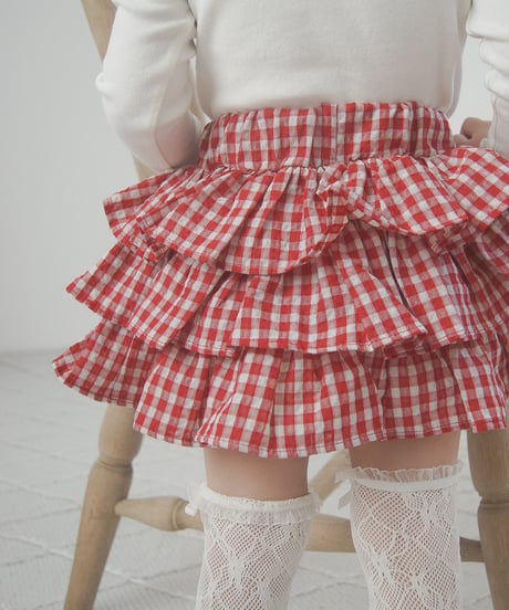即納gingham check frill skirt