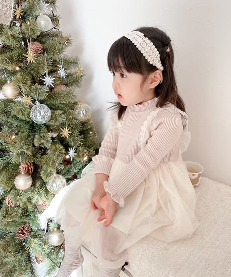 即納　frill lib knit tulle one-piece