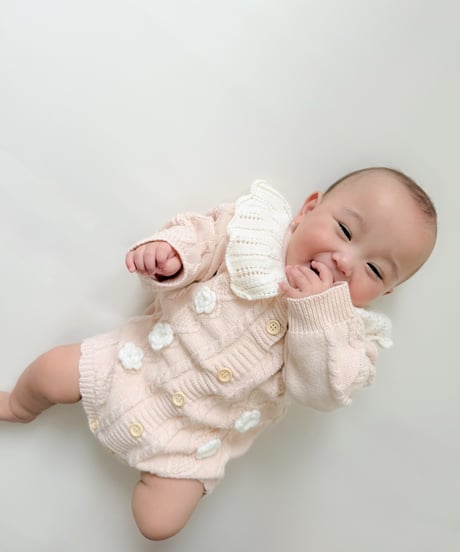 即納 knit openwork rompers