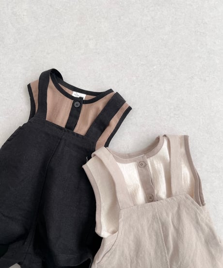 即納 bebe nine Coco linen suspender pants