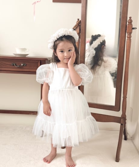 即納puff sleeve tulle dress