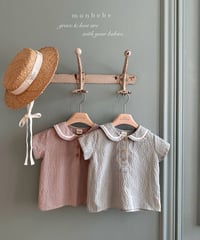 即納monbebe Check sailor blouse