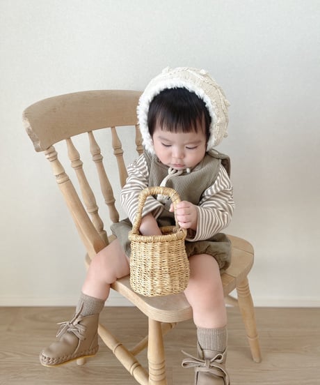 即納corduroy salopette & tee Set