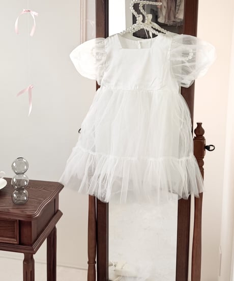 即納puff sleeve tulle dress