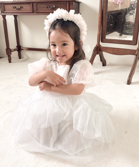 即納puff sleeve tulle dress