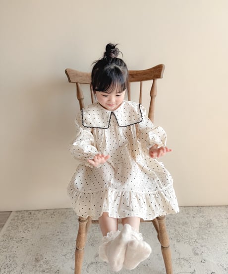 即納　 Square dot frill one-piece