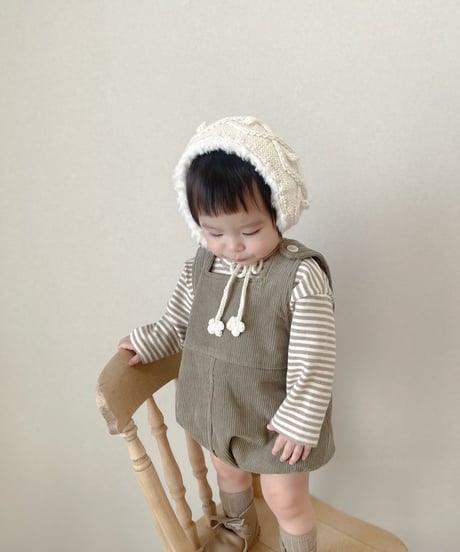 即納corduroy salopette & tee Set