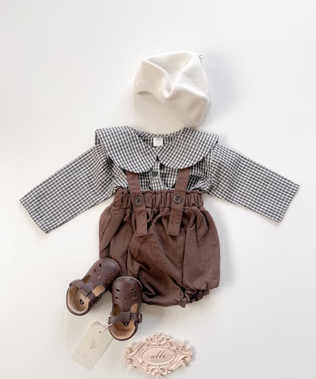 即納 mimi market Check sailor blouse