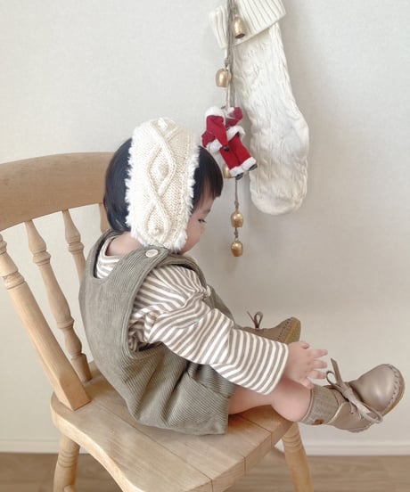 即納corduroy salopette & tee Set