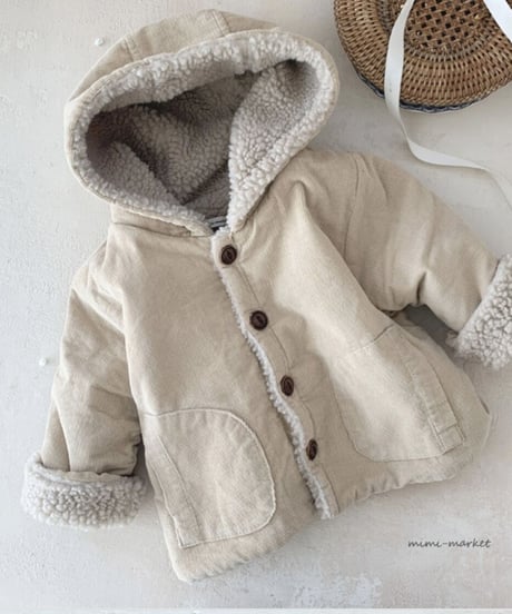 即納baby corduroy boa coat