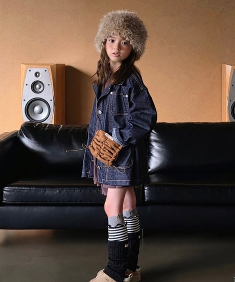 即納 Leather Collar Denim Jacket