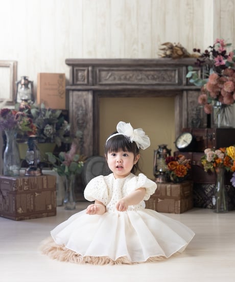 即納hibye  balloon sleeve flower flare dress