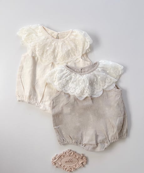即納Dot Lace Collar Romper