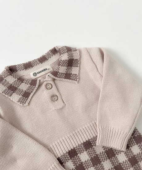 即納 plaid knit rompers