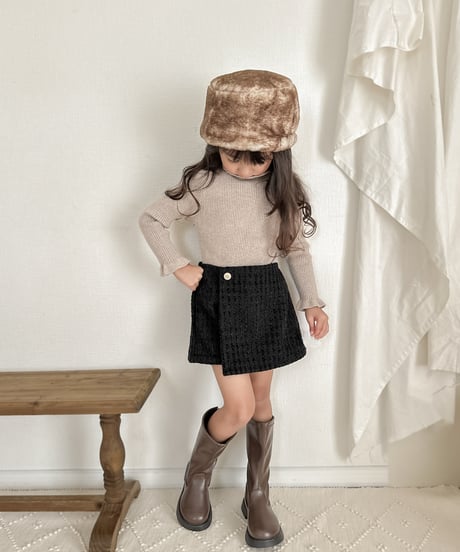 即納stand collar fril knit