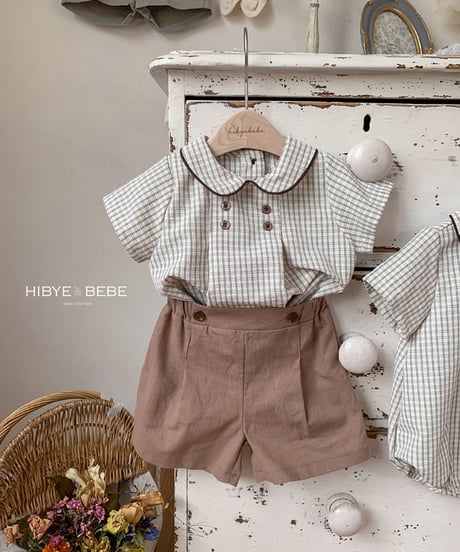 即納Moment check top and bottom clothes