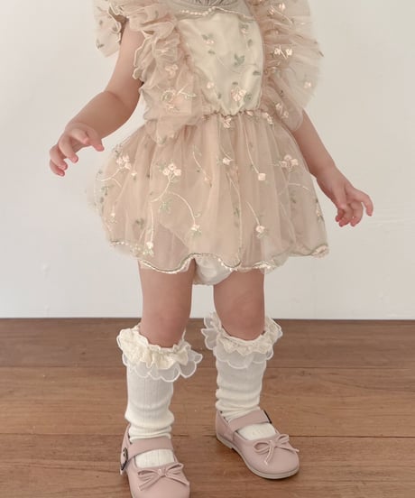 即納flower tulle apron rompers
