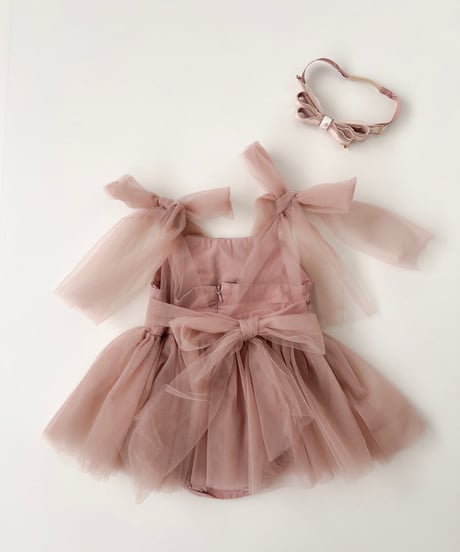 即納shoulder ribbon tulle dress