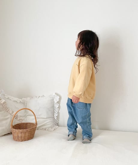 在庫限り70-110cm frill denim salopette