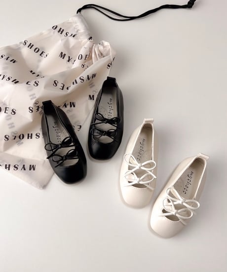 即納double ribbon  ballet shoes